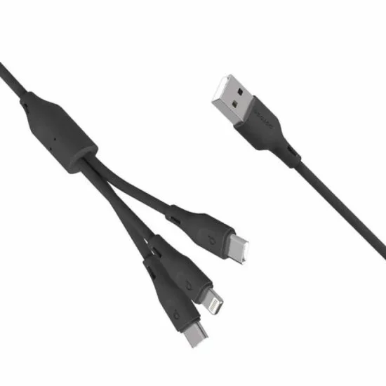 Porodo 3 in1 Aluminum Braided Fast Charge Cable (3 m) - Black